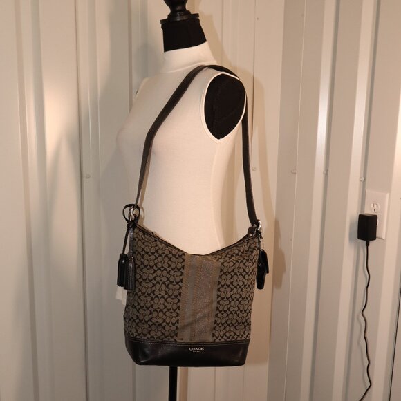 Coach Legacy Signature Stripe Duffle Shoulder Bag Black Gray D1271-19918 Adjust - Picture 1 of 12